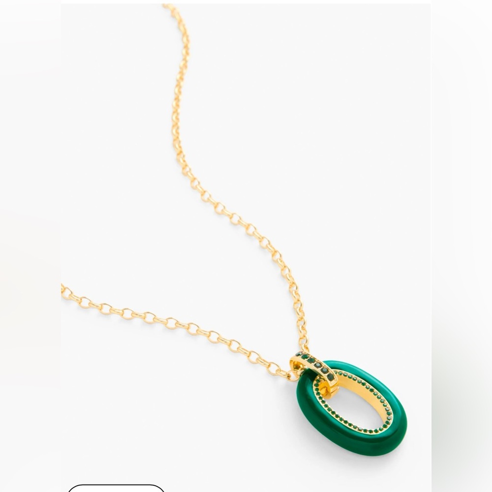 TALBOTS OVAL ENAMEL PAVÉ PENDANT NECKLACE COLOR HIGHLAND GREEN/GOLD